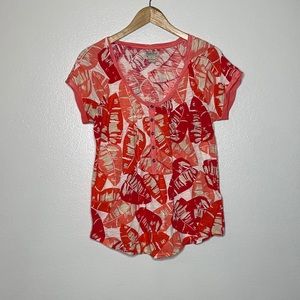 Lucky Brand Short Sleeve‎ Leaf Print sz Medium Orange/Red